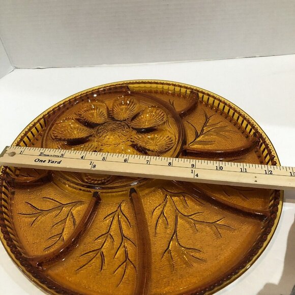 Indiana Glass Amber Glass Tree Of Life Relish And Egg Plate Platter Dish Vintage - Picture 6 of 7